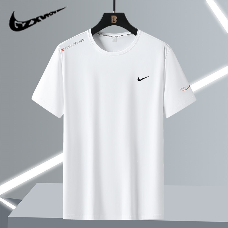 Cross-Border Short-Sleeved Men's T-Shirt Summer Loose Trendy Brand Ice Silk Quick-Drying T-Shirt Running Sports Thin Large Size Top for Men