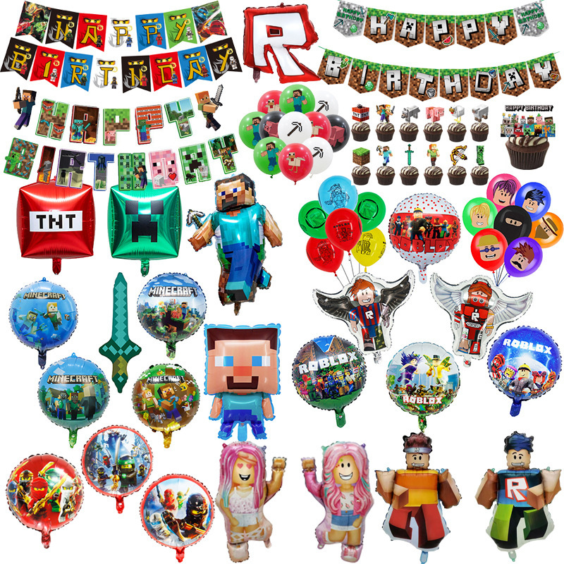 Roblez Cartoon My World Coolie Fear Gamepad Ninja Aluminum Balloon mincraft TNT