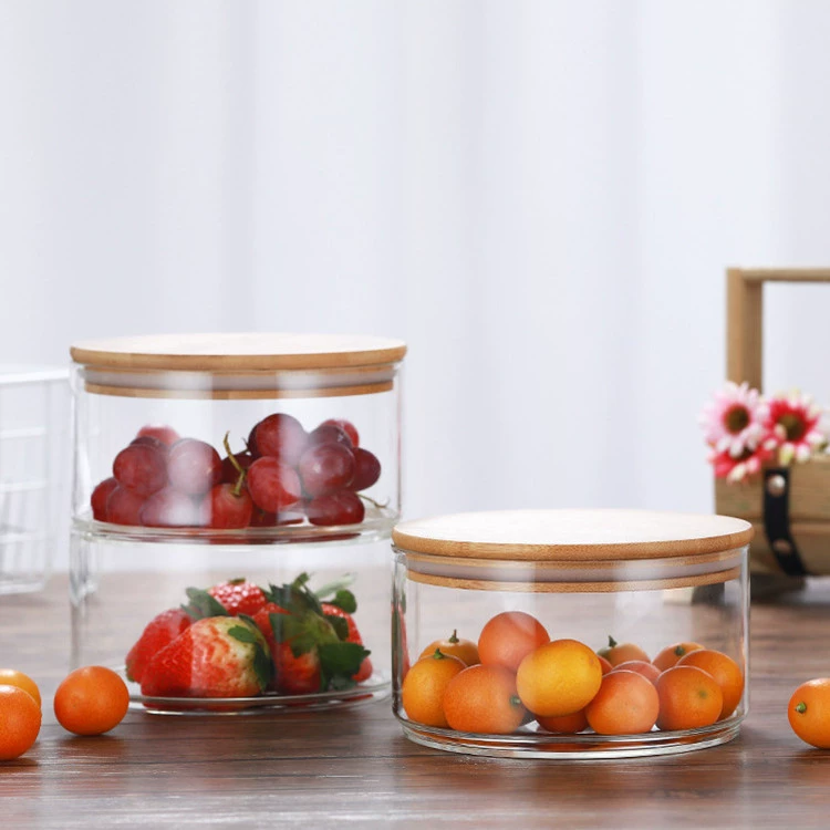 Borosilicate Glass Storage Bowl with Bamboo Lid, Transparent, Stackable 10–11 cm