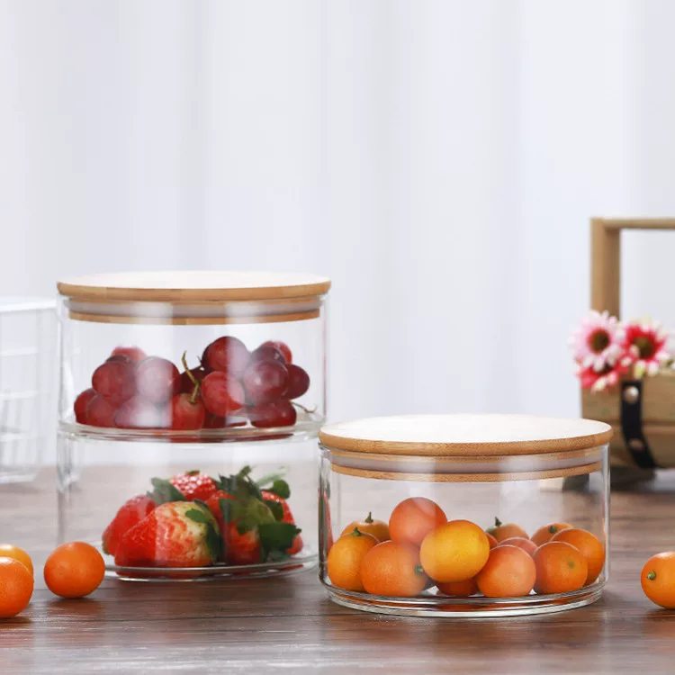 Borosilicate Glass Storage Bowl with Bamboo Lid, Transparent, Stackable 10–11 cm