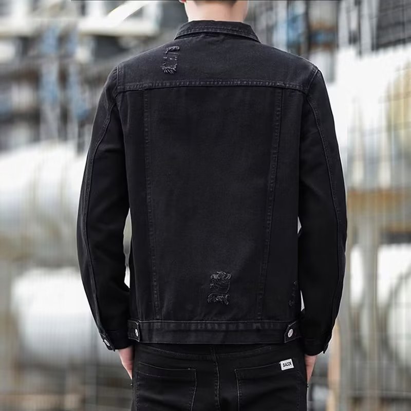 Herr denimjacka med huva mångsidig avslappad stil för vår_voghion.com