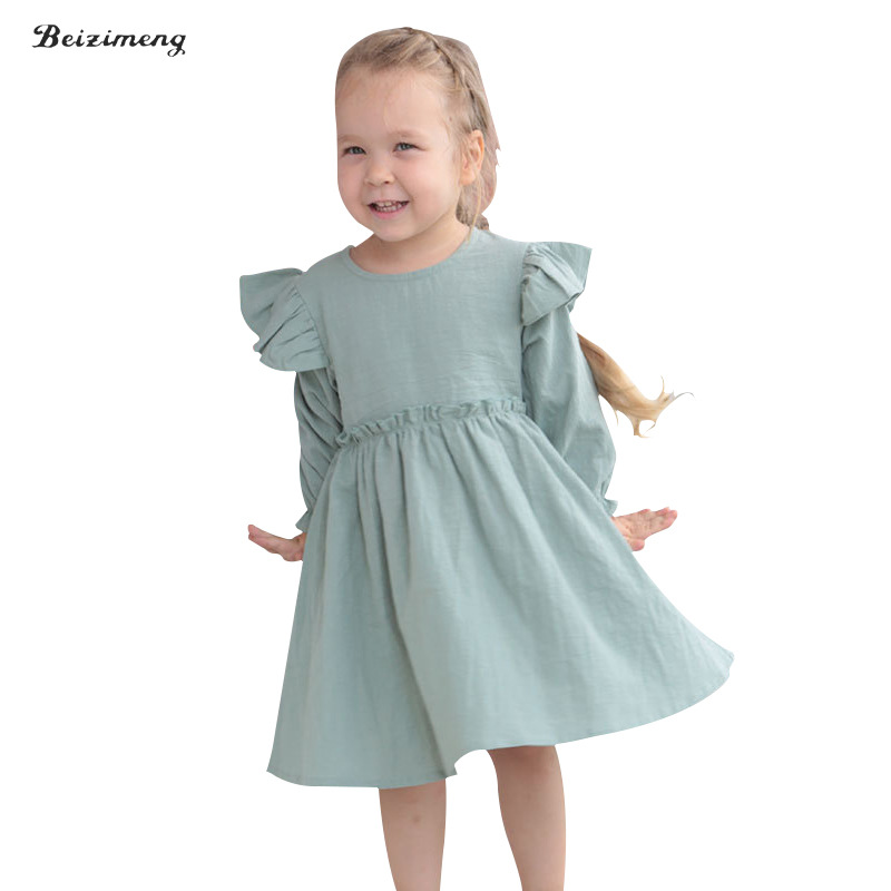 AliExpress nuevo vestido transfronterizo de algodón para niños Vestido de manga voladora para niños vestido de una sola pieza para niñas de color sólido de comercio exterior