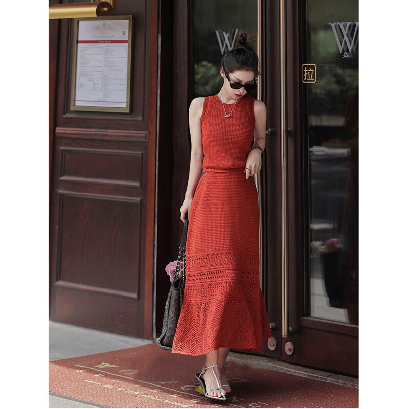 7541 Resort Style Fashionable Vest and Skirt Suit for Women, New Summer Style, Simple Two-Piece Outfit
