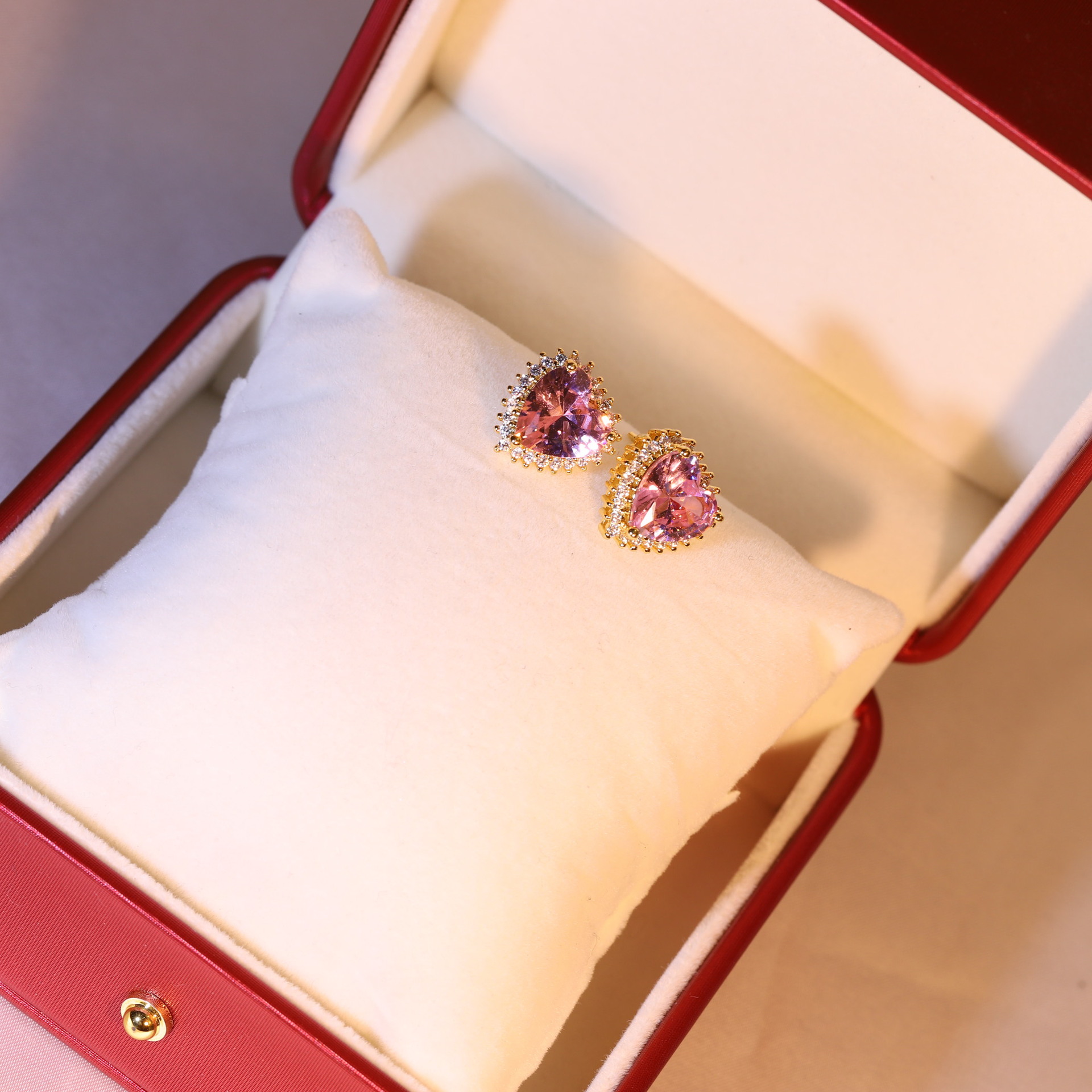 Sweet Heart Shape Stainless Steel Copper Inlay Zircon Earrings Necklace