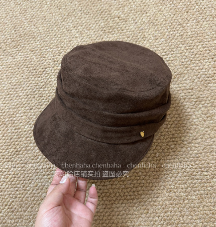纯色大帽檐麂皮褶皱马术平顶帽复古休闲贝雷帽百搭日系春秋八角帽|undefined