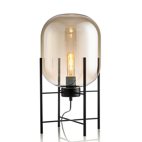 Postmodern Nordic industrial style smoke gray glass four-legged floor lamp with creative and personalized design for living room and bedroom.