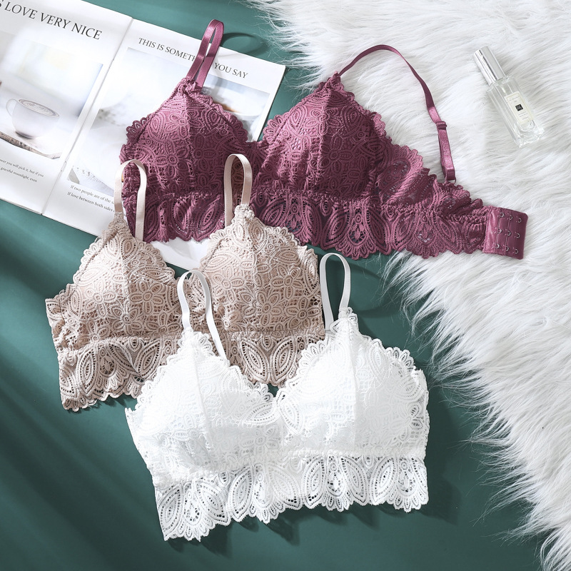 Triángulo Copa ropa interior inalámbrica de las mujeres otoño sexy encaje belleza espalda de tres filas de hebilla sujetador de tamaño libre sujetador image 4