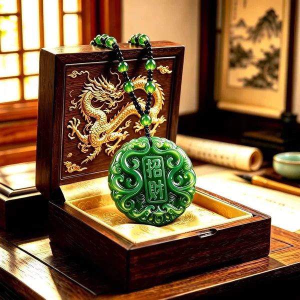 Imitation jade pendant necklace, a fashionable and versatile piece that attracts wealth, featuring a Guanyin Buddha or dragon charm, suitable for both men and women, and can be worn as a sweater chain or a pendant