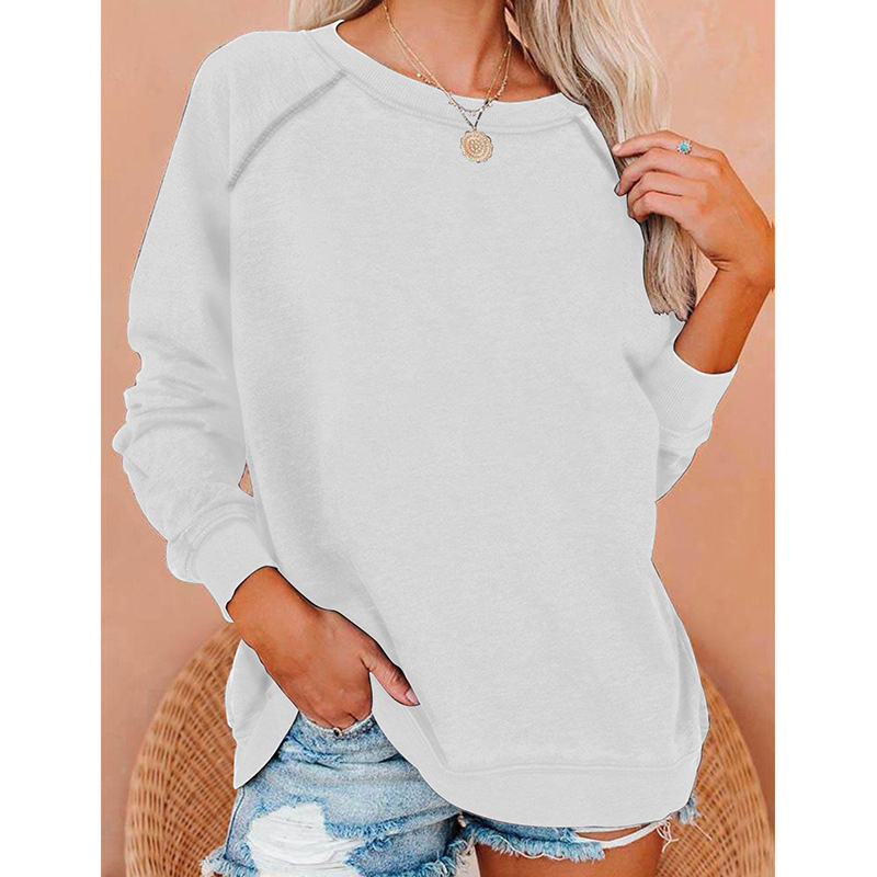 Primavera y otoño Amazon raglán suéter casual europeo y americano suelto de gran tamaño cuello redondo costura mujer manga larga transfronteriza mujer