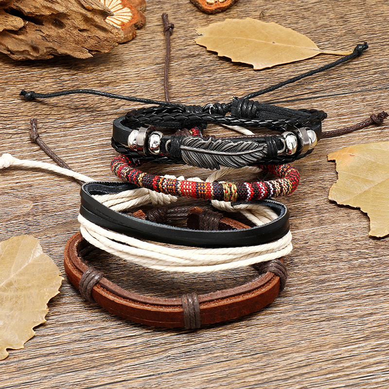 Fashion Jewelry Hand-woven Retro Cowhide Bracelet Diy Four-piece Bohemian Combination Bracelet display picture 3