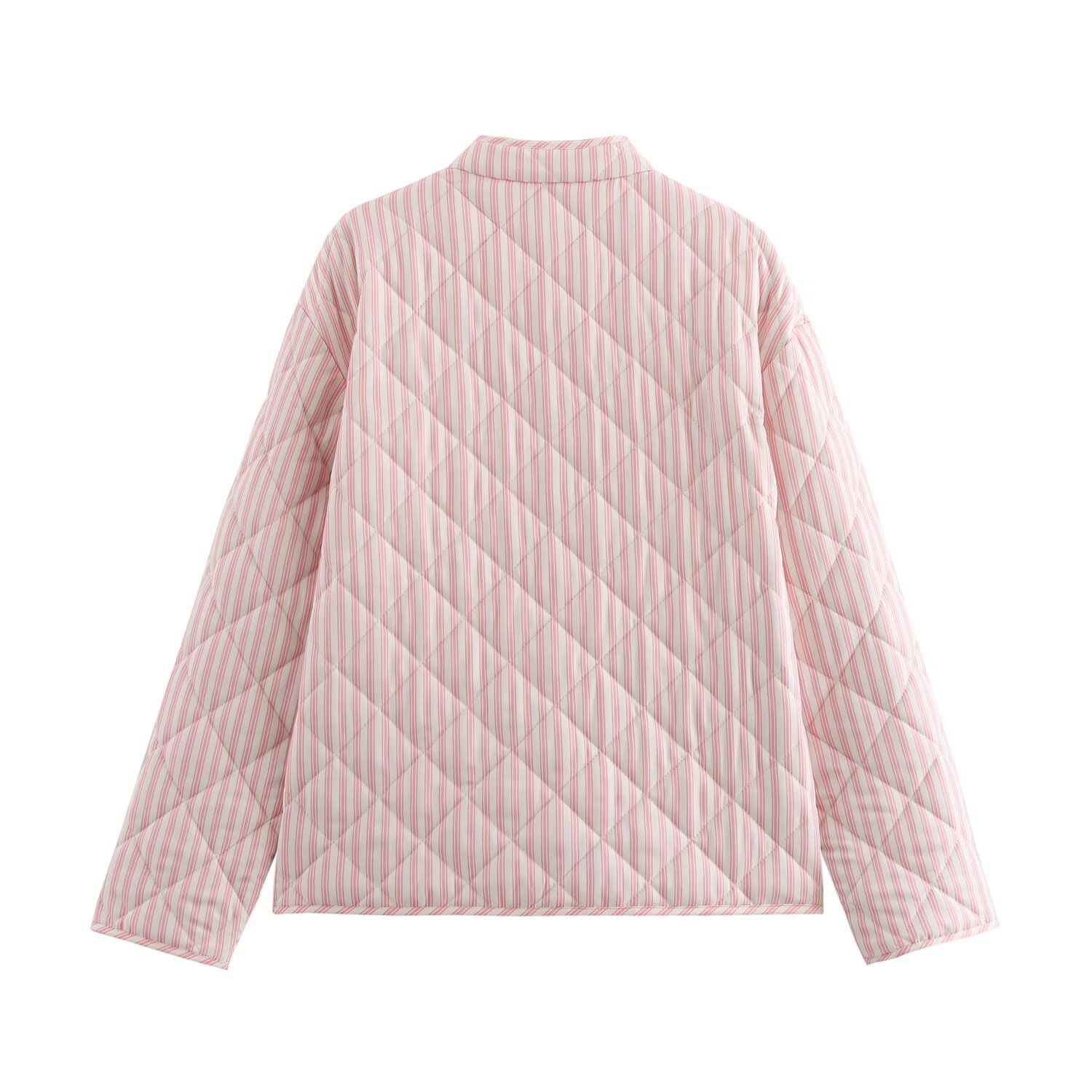 Women's clothing 2024 autumn/winter new street fashion striped quilted cotton jacket_voghion.com