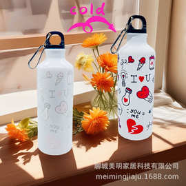 源头工厂500ML大容量登山运动水瓶 个性印刷图案LOGO遇冷变色铝壶