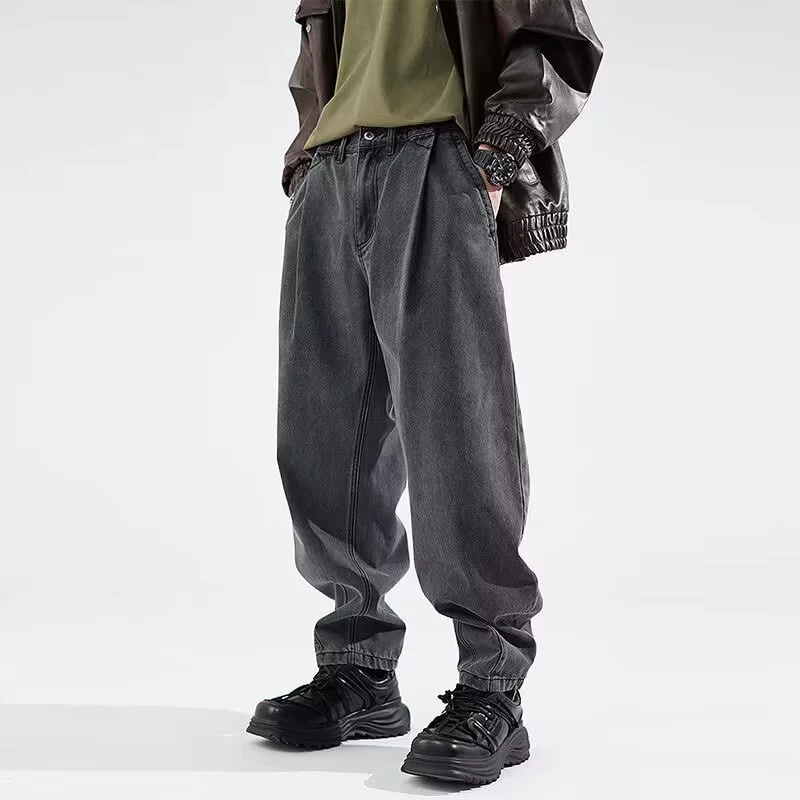 潮尚顿 Trend Japanese jeans, trousers for leisure, oversize, loose fit