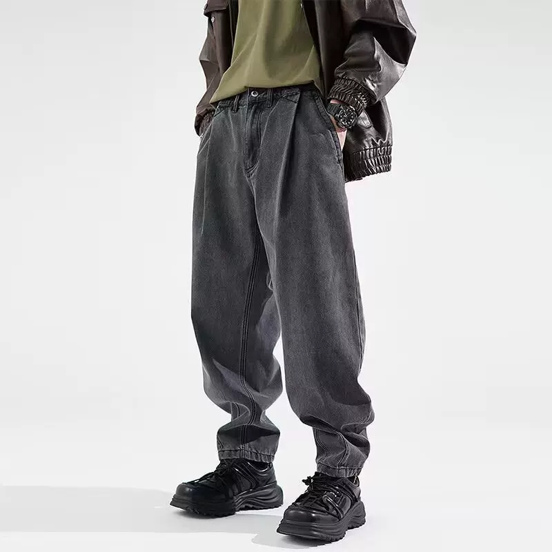 潮尚顿 Trend Japanese jeans, trousers for leisure, oversize, loose fit