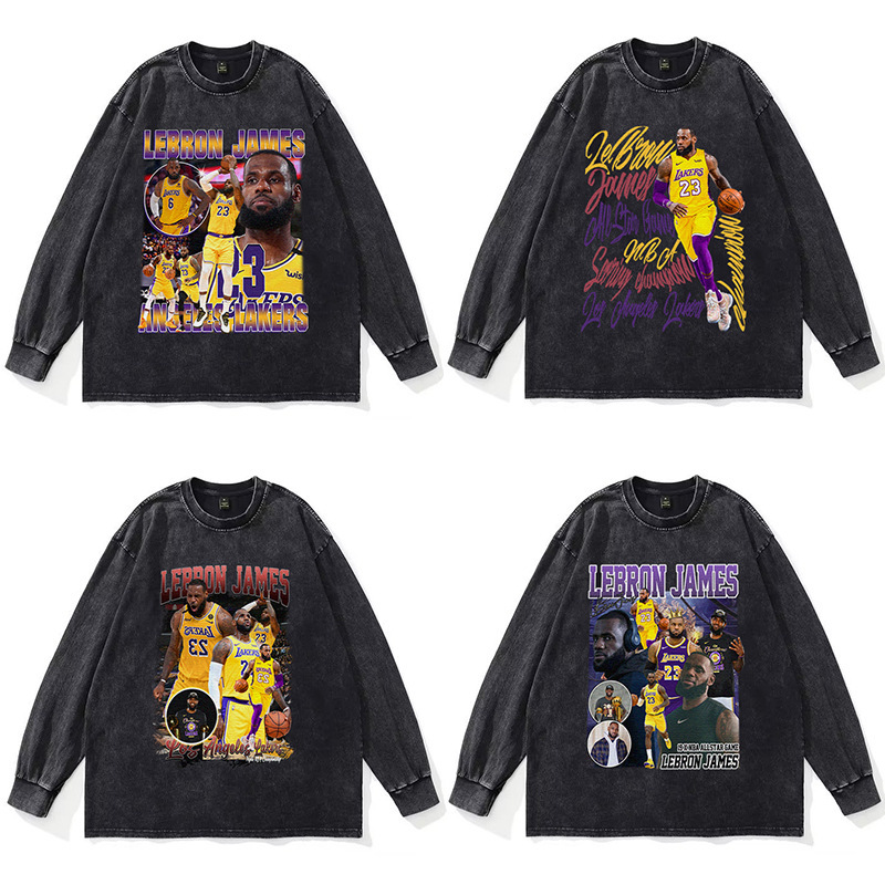 LeBron Janmes James LeBron Janmes American vintage street print vintage washed cotton T-shirt