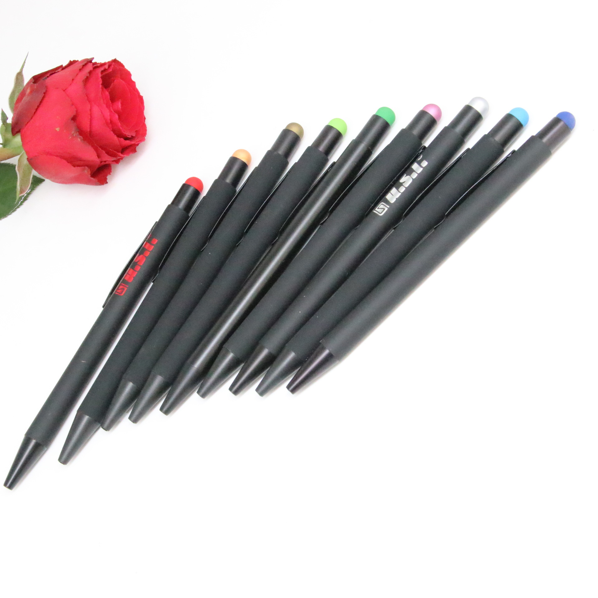 Metal pluma pantalla táctil bolígrafo pluma de empuje transfronteriza aceite pluma publicidad en stock