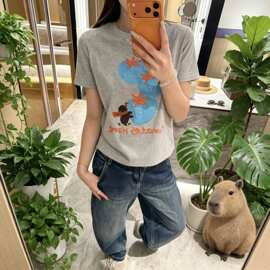 甜美卡通印花短袖T恤女生夏季新款韩系显瘦休闲百搭圆领番茄考拉