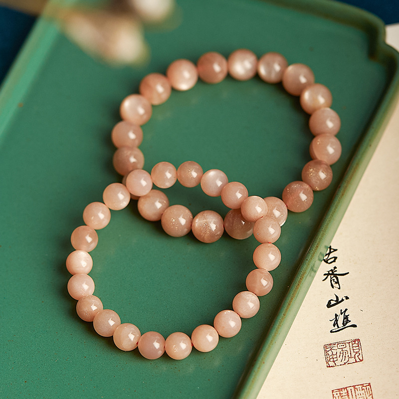 Natural Orange Moonstone Bracelet For Women Orange Sunstone Sunstone Round Beads8mm Beads Diy Single Circle Bracelet