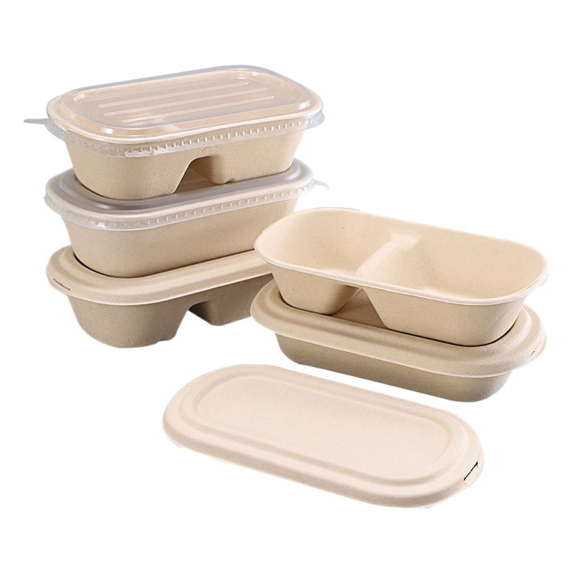 Caja de comida ligera desechable pulpa degradable embalaje de fitness caja de almuerzo compartimiento caja de almuerzo ensalada para llevar Lino caja de almuerzo