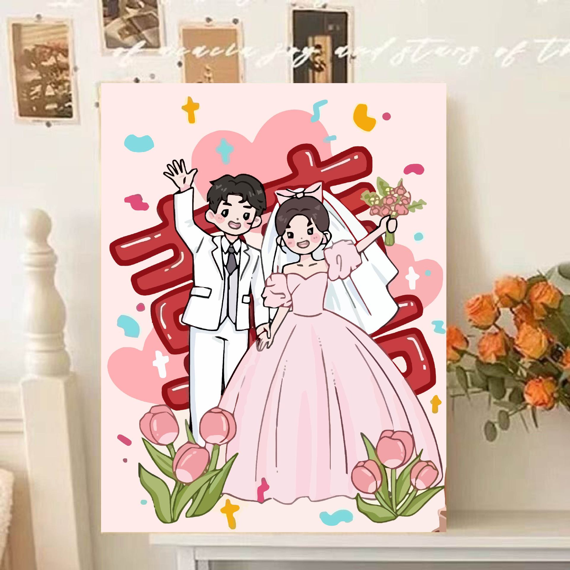 Casamiento digital didiy pintura a óleo de relleno pintura a óleo de curación paisaje pintado a mano flor decoración de sala de estar pintura colgante