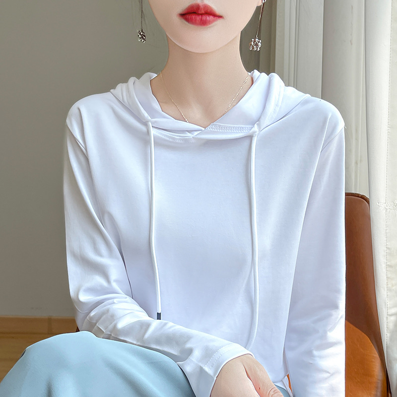 大码纯棉连帽卫衣女2025秋季新款女士休闲外穿连帽上衣长袖t恤女|undefined