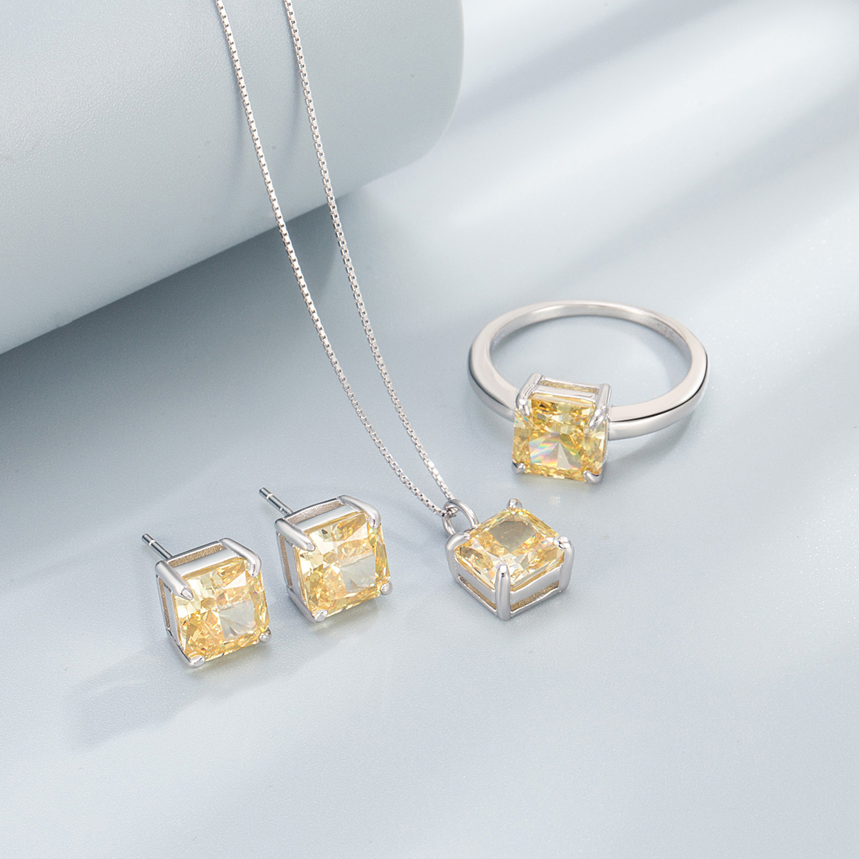 15g Weight Jewelry Set Classification Jewelry Set Quantity Date, Bar Occasion 925 Sterling Silver Material Geometric Pattern Women's Gender Simple Style, Classic Style Style Yien Jewelry 925 Sterling Silver Necklace Ice Flower Cut 8mm High Carbon Rhinestone Ring 8A Zircon Stud Earrings Fine Jewelry Suit 1