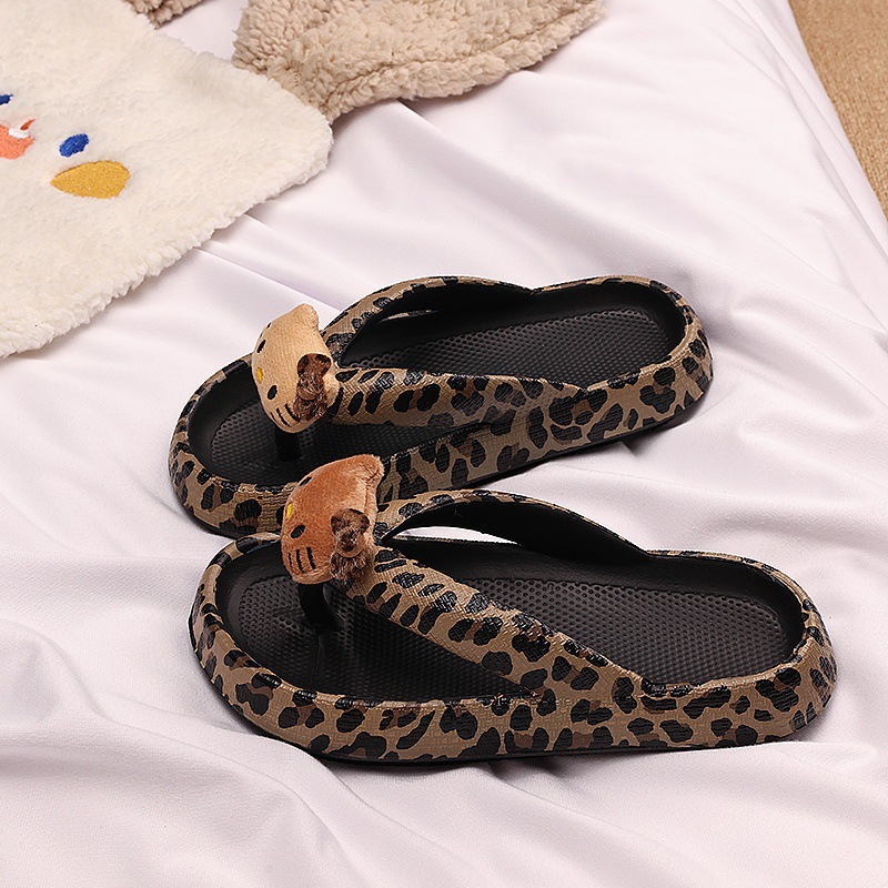 2025 New KT Leopard Print Flip-Flops Women's Summer Outer Wear Thick Slippers Internet Popular Retro Hot Girl Outdoor Beach Sandals