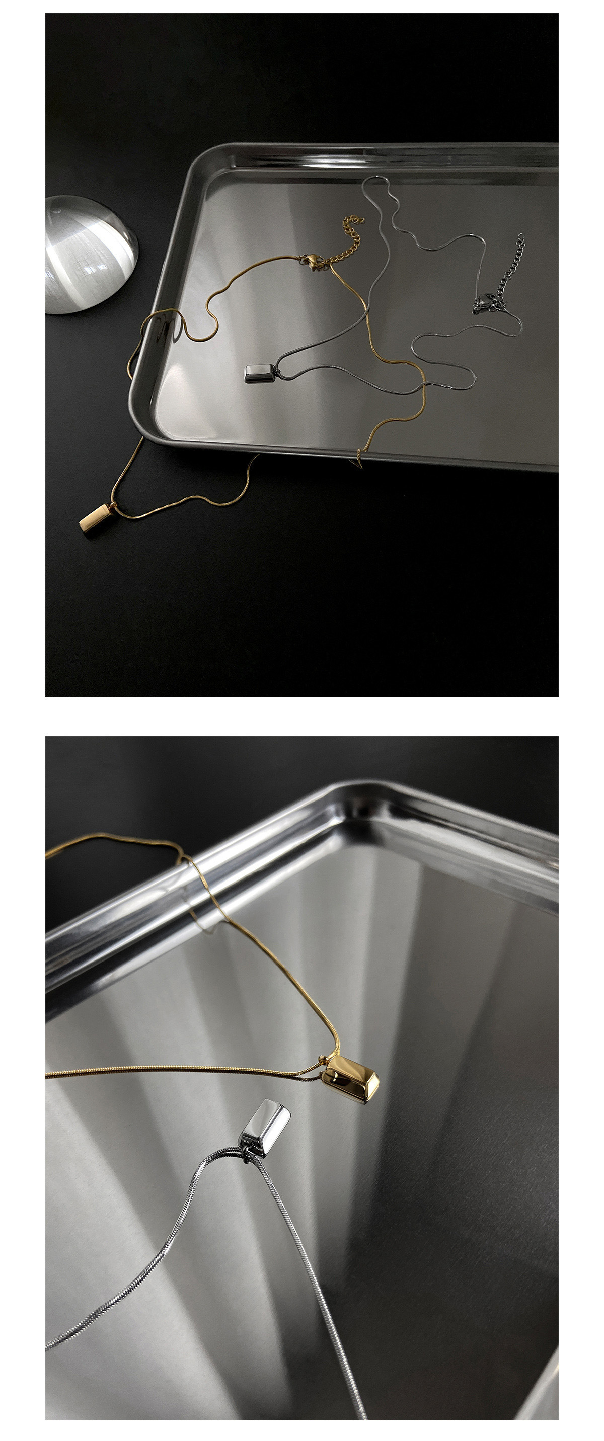 Collier à pendentif carré en titane et acier pour femmes, nouveau style minimaliste et cool, petite brique dorée, avec une niche, en corée du sud_voghion.com