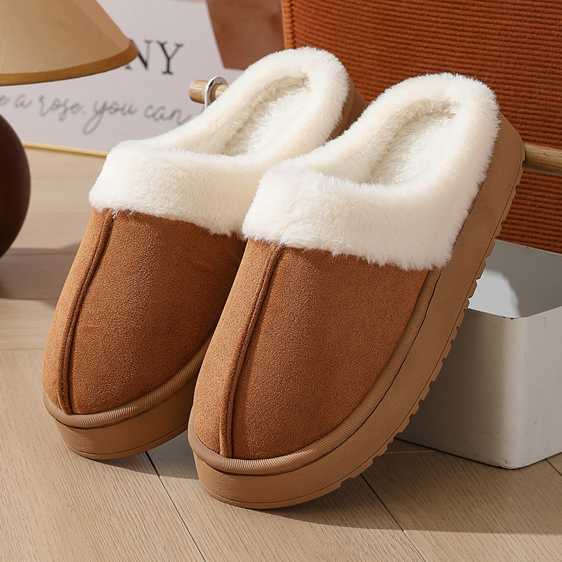 thumbnail image 1 of Zapatillas peludas de suela gruesa para mujer, pantuflas de algodón con puntera cálida y suela gruesa para ventana exterior, otoño e invierno, 1 of 5
