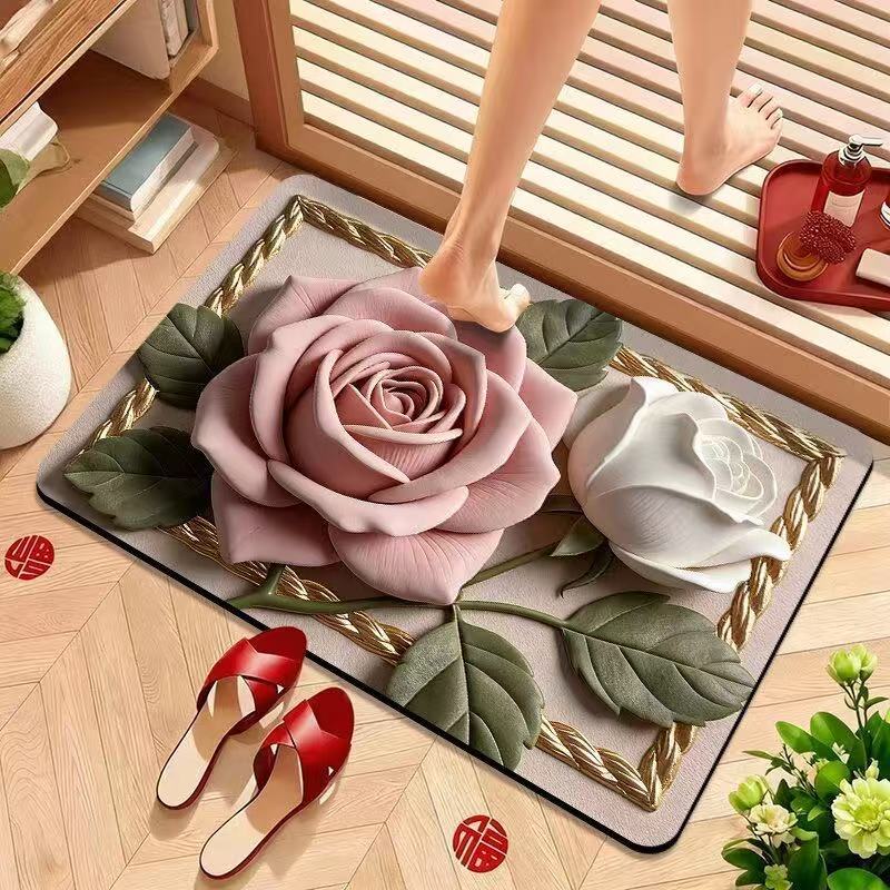Tappetino da bagno con illusione 3D, zerbino in ciniglia di diatomite morbida, base antiscivolo in TPR, super assorbente, asciugatura rapida, antimuffa, lavabile, ecologico, nordico e_voghion.com