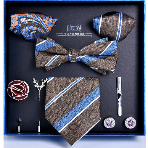 Tie Men's Formal Wear Professional Business Stripe Executive 8-piece Gift Box Set Groom Wedding Birthday Gift
