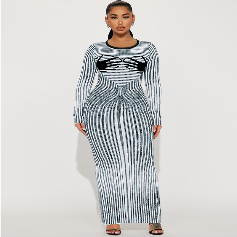 Women's Clothing Plus Size Women's Round Neck Slit Long Sleeve Dress Long Sleeve For Formal & Casual For Women_ecoleips.com
