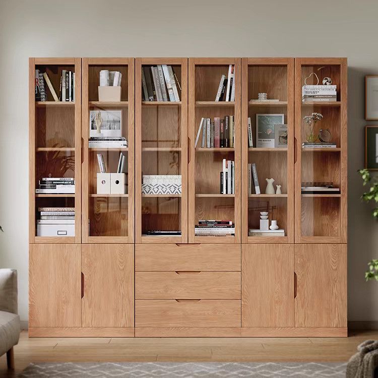 All Solid Wood Living Room Bookcase Integrated Whole Wall Glass Door Storage Storage Display Cabinet Study Wall Bookshelf Storage Rack