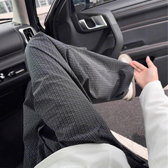 泡泡纱格子弯刀裤女款夏季薄款老钱风慵懒阔腿裤子cleanfit休闲裤