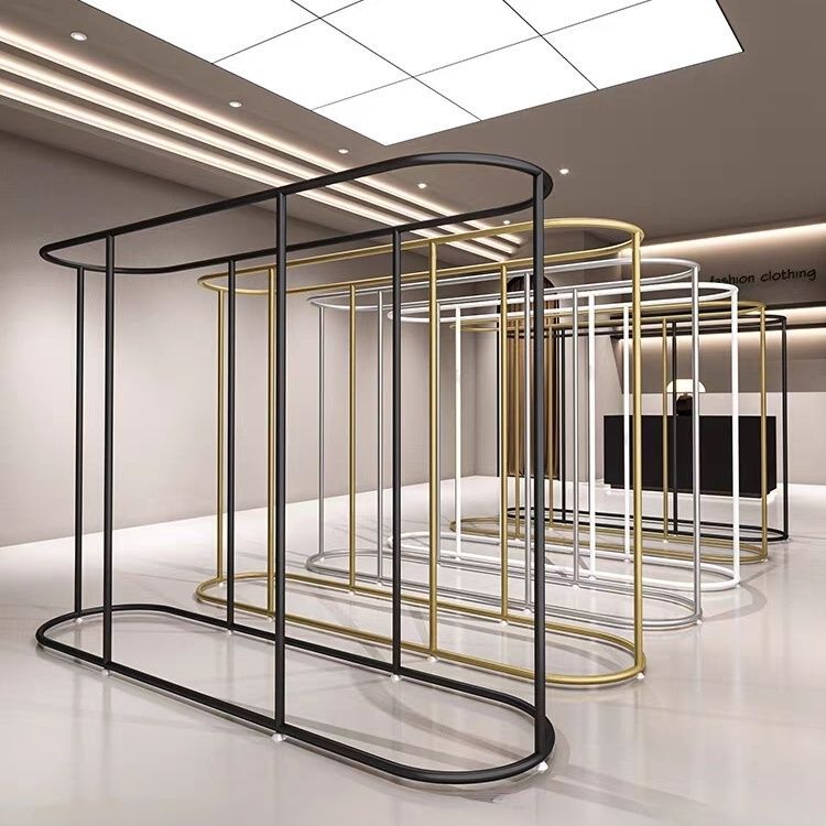 中岛货架服装店中间陈列架双排圆形挂衣架组合鞋店衣服展示