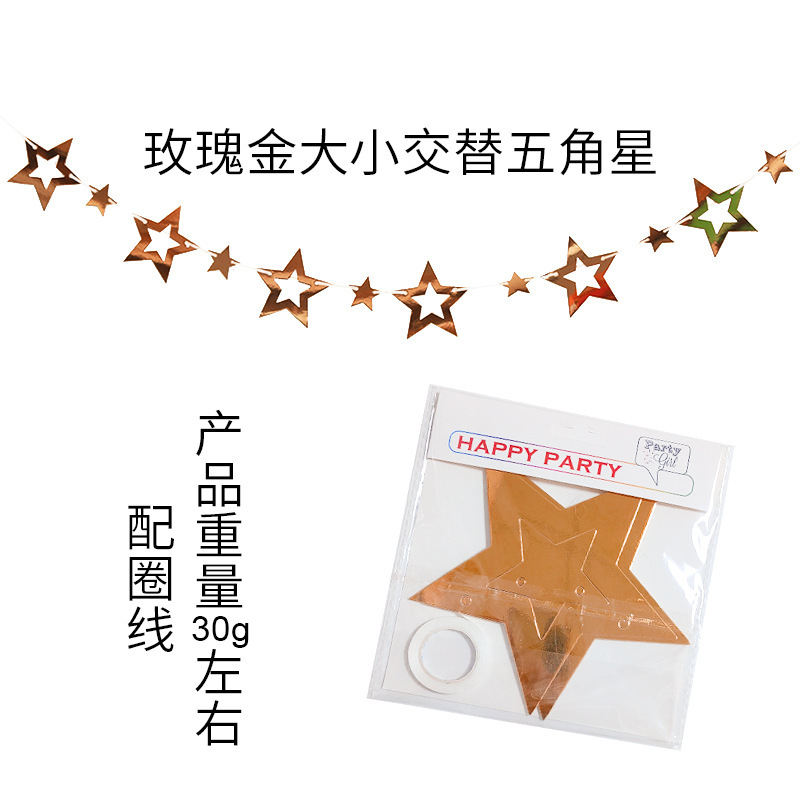 Estrella de pentacos hueca feliz cumpleaños estrellas de dibujo de flores pared espejo de decoración festiva prop fiestas de dibujo de banderas