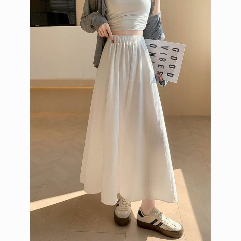 女性用フォレストホワイトスカート2025春夏新作ハイウエストスリムミドル丈プリーツ気質ロングスカート|undefined