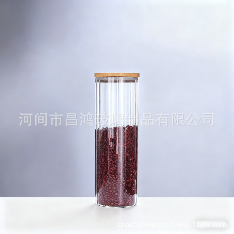 Latas de vidrio rayadas selladas latas selladas de madera de acacia de gran calibre latas selladas de alta borosilicato a prueba de humedad latas de almacenamiento de granos de café de té image 19