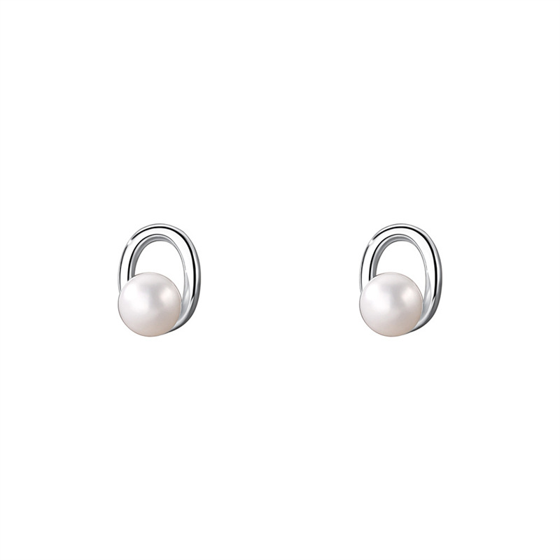 Boucles d'oreilles à tige perle design géométrique évidé argent_voghion.com