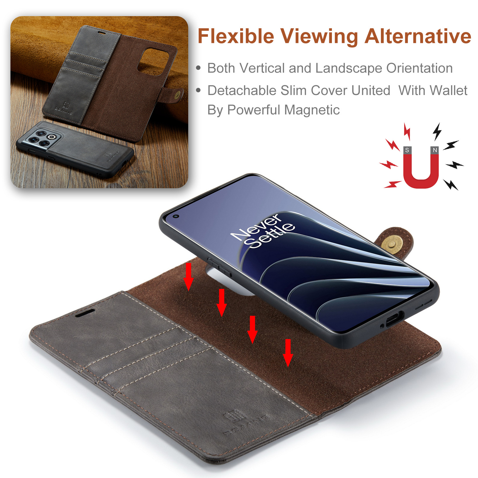 Adecuado para One Plus 1 + 10 Pro funda de cuero dividida magnética One Plus 9RT / Nord2 / N200 teléfono móvil dos en uno con billetera_voghion.com