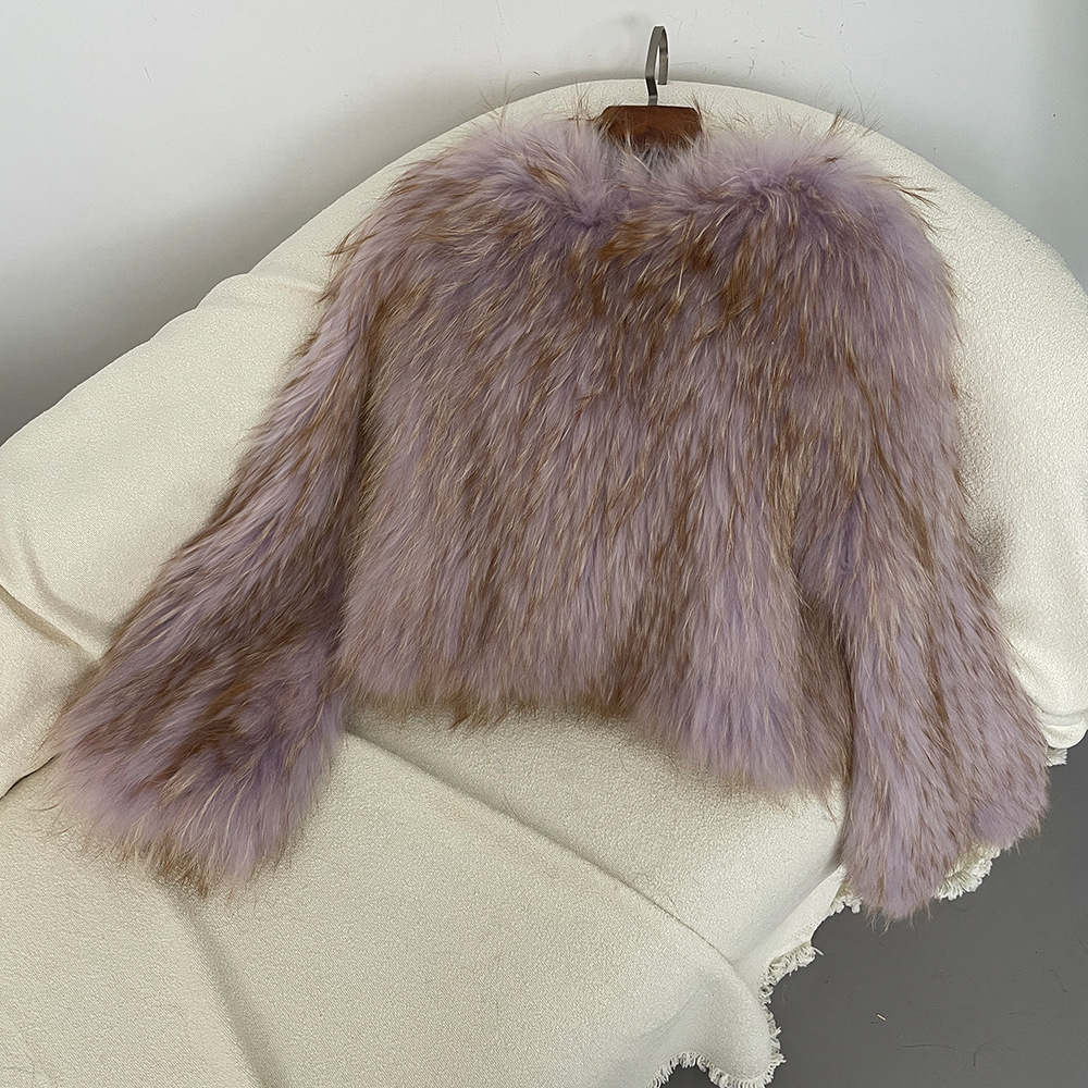 Damen Pelzmantel Aus Gewebtem Waschbärfell Für Herbst Und Winter_voghion.com