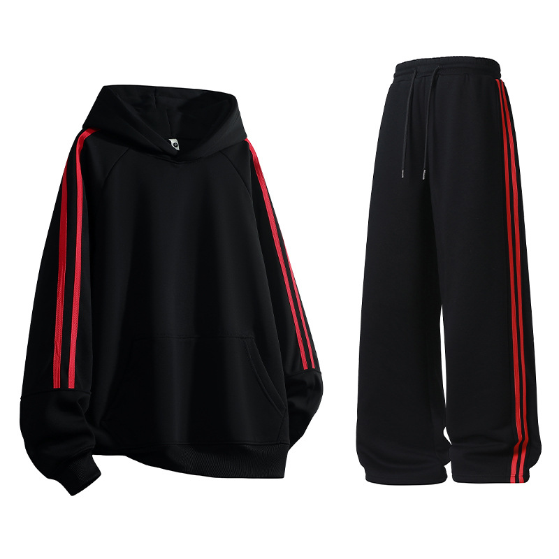 Trajes deportivos casuales transfronterizos de primavera y otoño, trajes de otoño para hombres, rayas grises americanas, un conjunto completo de parejas, moda de trajes