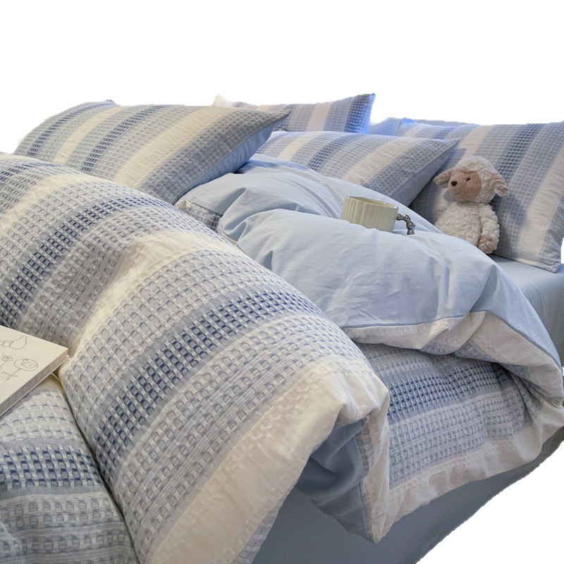 Madre y bebé Clase A teñido Waffle Jacquard cuatro piezas 100% algodón cama sábanas de algodón conjunto de tres piezas
