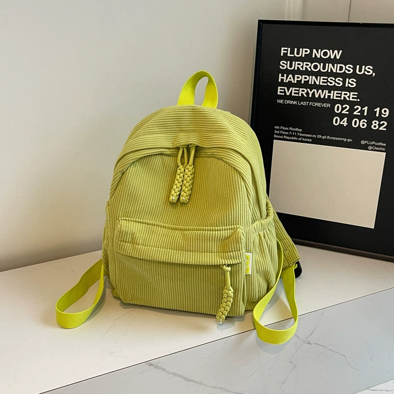Backpack small shoulder travel bag, city style, corduroy texture, 27×14×30 cm, pendant option
