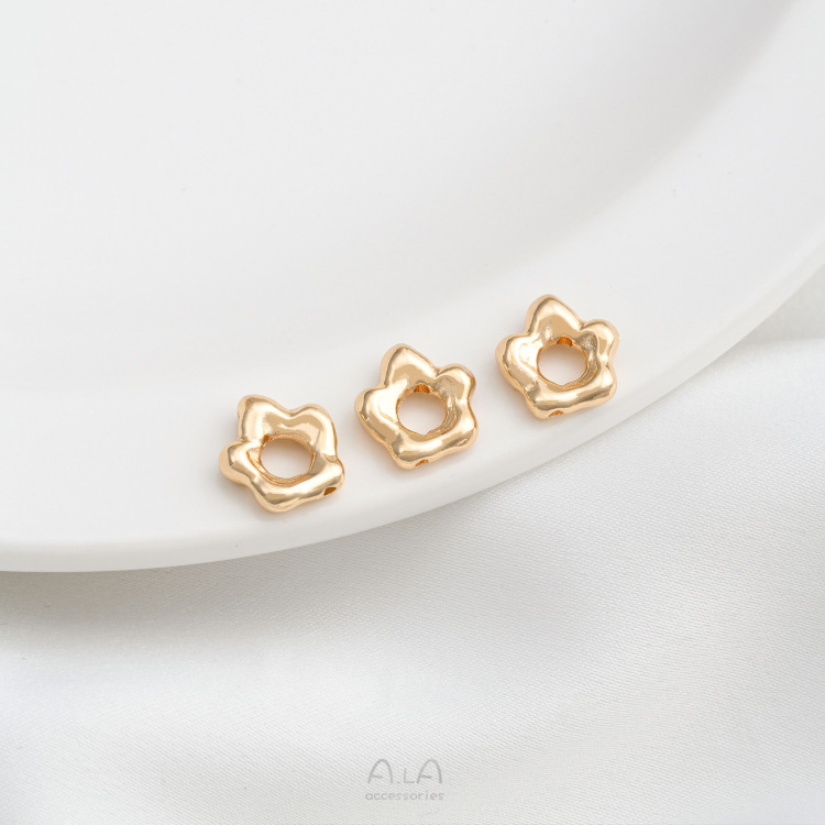 1 Piece 9 * 10mm Hole 3~3.9mm Copper 14K Gold Plated Flower Polished Spacer Bars display picture 6