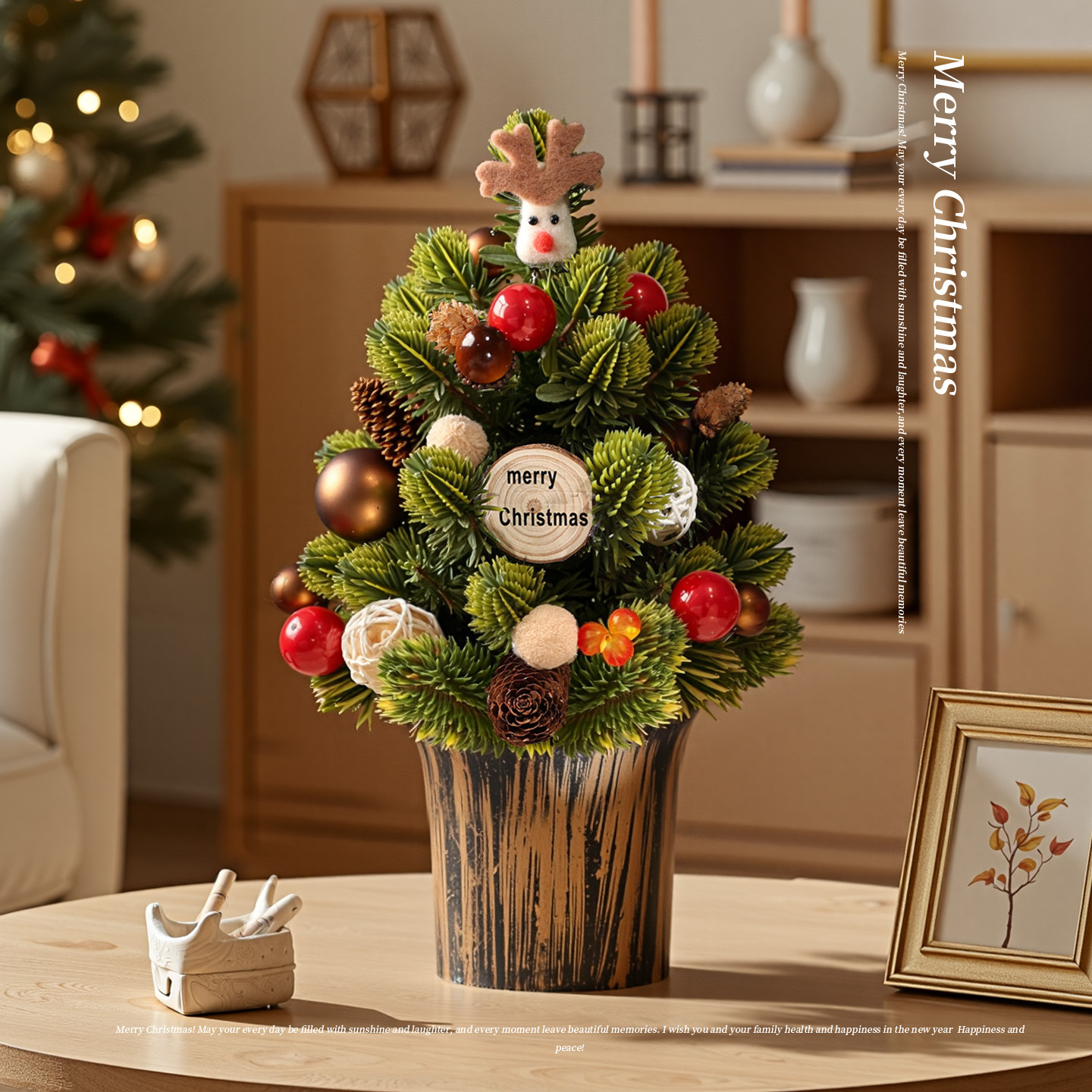 Decoraciones navideñas escritorio pequeño adorno de árbol de Navidad guirnalda de ratán paquete de decoración de escena de pino Norbe coreano