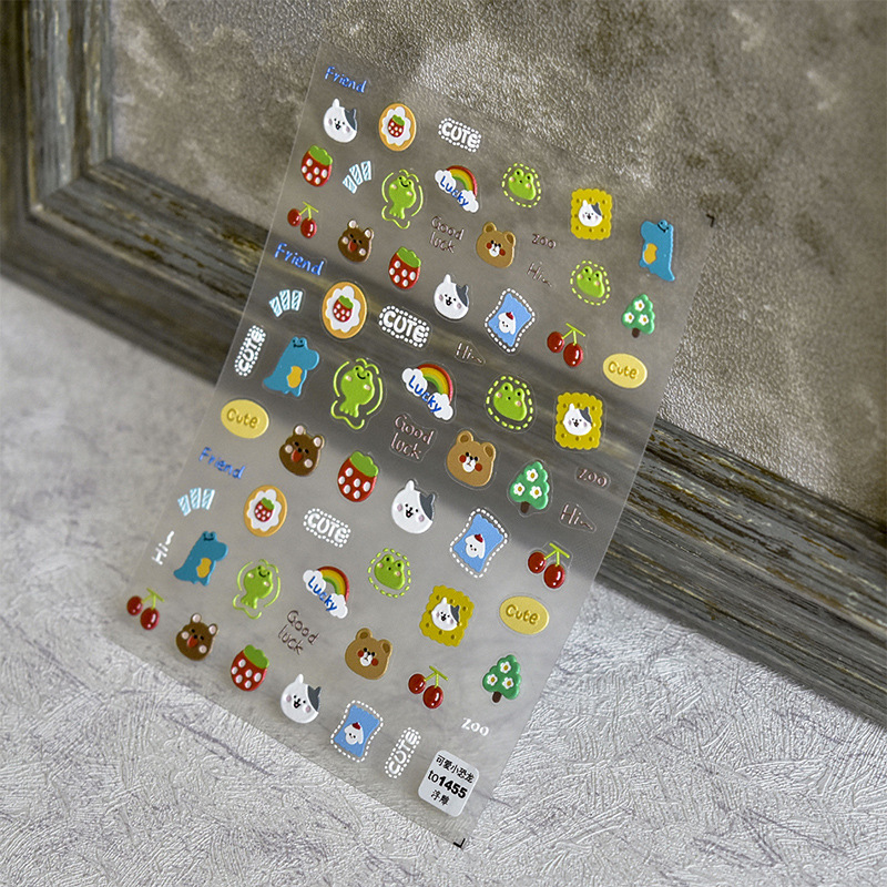 Pegatinas de uñas de estilo japonés en relieve Daisy dibujos animados tridimensional Pooh oso graffiti chica dinosaurio fresco uñas pegatinas