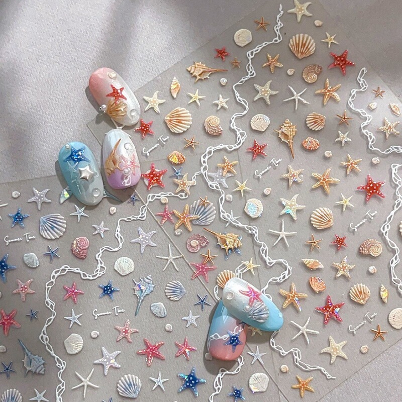 2025 New Shell Light Starfish Shell Nail Art Stickers Casual Flashing Cute Starfish Adhesive Nail Decoration Stickers