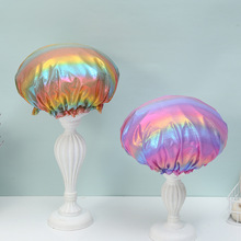 双层浴帽镭射印花女防水洗澡家用防油烟防污彩色加厚防水防污