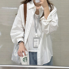 白色防晒衬衫薄外套女夏季2025新款衬衣宽松法式外穿长袖气质上衣